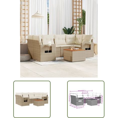 The Living Store 7-tlg. Garten-Sofagarnitur mit Kissen Beige Poly Rattan - Gartenmöbel Set - PE-Rattan Möbel - Outdoor Lounge - Esszimmergarnitur - Balkonmöbel (1/3)