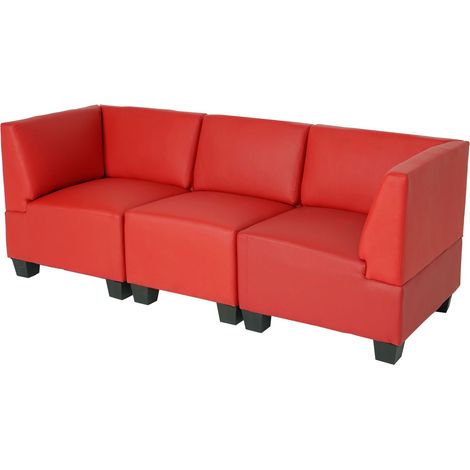 Modular 3-Sitzer Sofa Couch Moncalieri, Kunstleder rot, hohe Armlehnen
