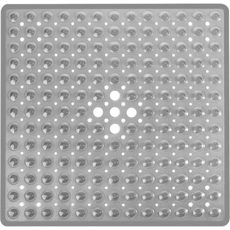 Tapis de salle de bain carré antidérapant avec ventouse – Tapis de douche antidérapant – (Gris transparent) (1/5)