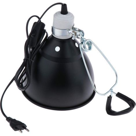 Support de lampe chauffante céramique 300W pour reptiles avec émetteur UVA/UVB, abat-jour et douille pour ampoules animaux. (1/5)