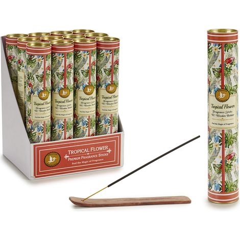 Set mit Räucherstäbchen in einer Dose – Tropische Blumen (12 x 30 Stück) + Ständer (1/4)