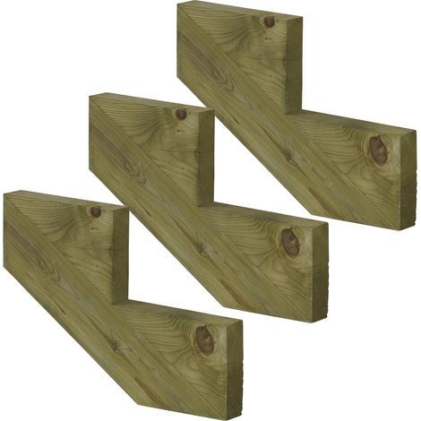 3er Set Treppenwange 2 Stufen aus KDI Holz für Gartentreppen-Höhe 34cm