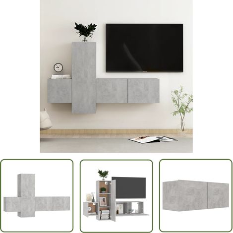 Furniture Limited - Ensemble de meubles TV 3 pcs Gris béton Bois (1/5)