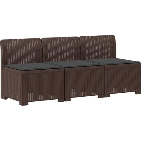 Canapé de jardin 3 places avec coussins modulaire aspect rotin PP marron et anthracite (1/5)