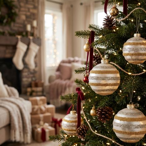 Sfera in vetro perlata color oro e argento per albero di Natale Ø 10 cm set da 4 (1/4)