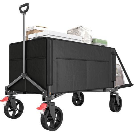 Chariot de jardin pliable 150 L, chariot de transport de plage poignée réglable poches latérales 85 x 50 x 90 cm noir (1/5)