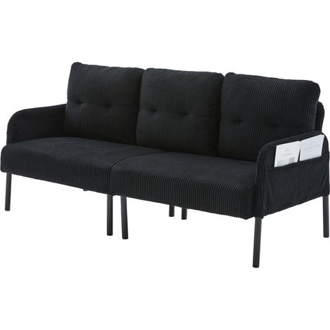 CHICFURN Sofá de 3 plazas 171x72x80 cm en cordón negro con bolsillos laterales para salón (1/5)