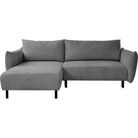 ALIX - Canapé d'angle convertible tissu bouclette 4 places - Gris foncé