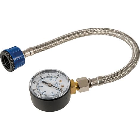 Silverline – Manomètre chauffage central 0 - 11 bar (0 - 160 psi) – Tuyau tressé acier inoxydable 300mm – Raccord 3/4" – 482913 (1/6)