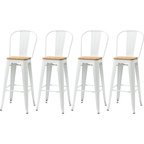 Tabourets de bar industriels lot de 4 avec dossier repose-pied métal blanc hauteur assise 76 cm