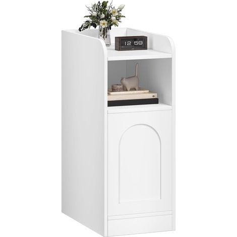 Table de Chevet, Table d'Appoint étroite avec 1 Porte d'Armoire, Table de Nuit avec Compartiment Ouvert, Porte de l'armoire Réversible, Adaptée à la Chambre à Coucher, Blanc (1/5)
