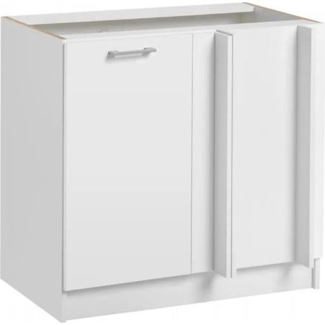 Cuisineandcie – Meuble d'angle bas blanc 1 porte L 105 cm – Charnières réglables avec amortisseurs – Façade stratifiée 18 mm – Optimisation d'espace cuisine