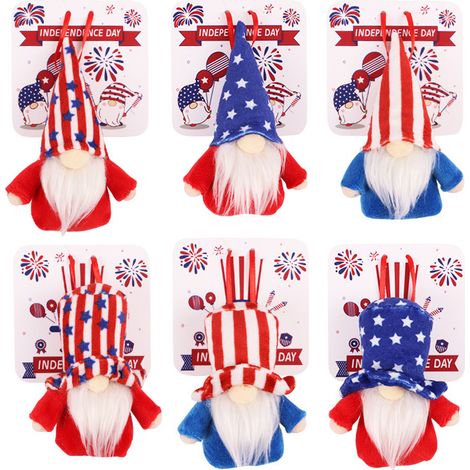 6 Figurines Nains Américains Décoratifs pour Fête Nationale avec Cartes, Ornements Suspendus Bleu Blanc Rouge pour Décoration Murale Maison (1/5)