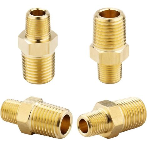 Raccordi maschio esagonali filettati da 1/4 NPT x 1/8 NPT in ottone massiccio, connettori per tubi in ottone massiccio, connettori con estremità a gamba uguale, 4 pezzi (1/5)