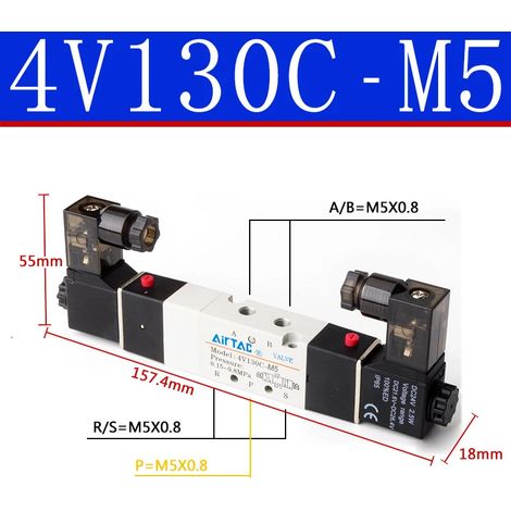 (4V130C-M5-DC24V) Électrovanne pneumatique de qualité supérieure, commande directionnelle, vanne magnétique (1/5)