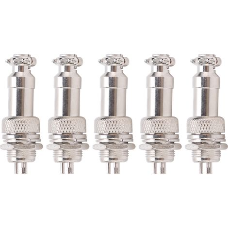 Connecteur fiche aviation GX12 3 broches mâle femelle 5A 450V - Lot de 5 prises panneau métalliques pour châssis et câblage (1/5)