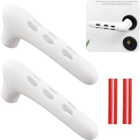 Housses poignée porte - Creuses - Blanches - Silicone - Carrées, plates - Lot de 2 (1/5)