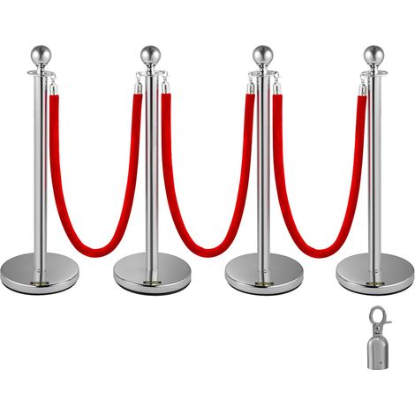 VEVOR Barriera per Il Controllo della Folla con Corda di Velluto Rosso, 4 Pezzi Corda da 1,5 m Barriere di Controllo della Folla Tondo Post Palo Argento per Teatri, Hotel, Casinò, Biglietterie, Eventi (1/5)