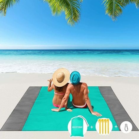 Tapis de Plage. Natte de Plage. Portable Imperméable Tapis de Plage. Serviette Impermea. Serviette de Plage Anti Sable 200x210cm avec 4 Coins de Fixation pour Plage.Pique-Nique.Camping.Voyage (1/4)