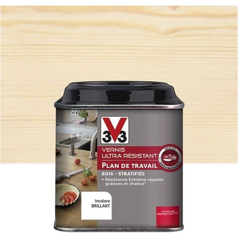 V33 – Vernis pour meuble incolore brillant 0.5L – Protection film durable pour cuisine – Rendement 10m²/l – Temps de séchage 2h