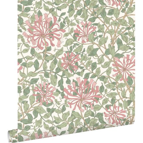 papier peint fleurs vert et rose - ESTAhome (1/5)