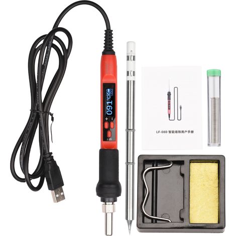Fer à souder portable mini avec affichage numérique USB 68 W, température réglable de 200 à 480 °C, idéal pour les travaux et réparations électroniques. (1/5)