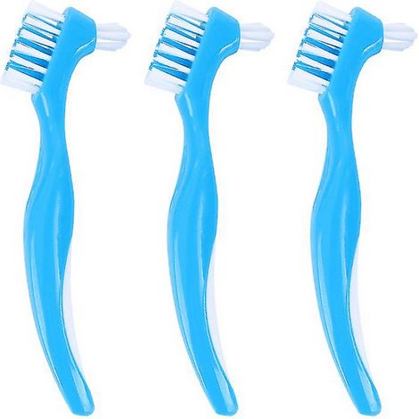 Brosse à dentiers 3 pièces, double tête, manche antidérapant, brosse de nettoyage pour prothèses dentaires, portable, hygiène bucco-dentaire (1/2)