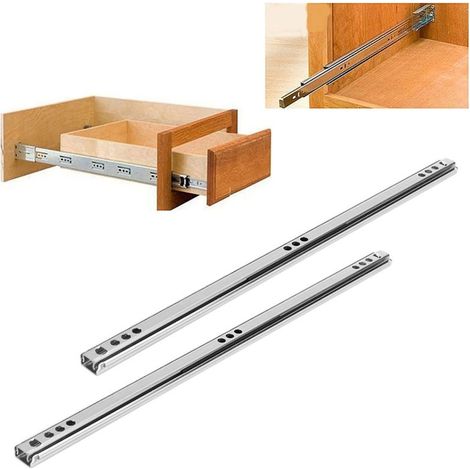 Lot de 2 glissières à billes en acier laminé à froid 342 x 17 mm pour tiroir de meuble ou buffet. (1/5)