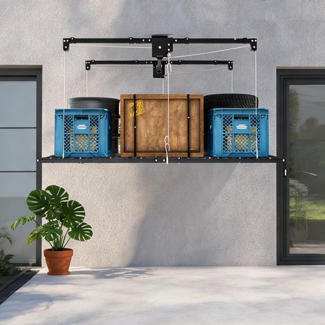 Étagère de garage suspendue avec treuil 1,2 x 2,4 m acier charge (1/5)