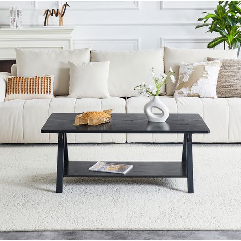 Mesa de centro 110x57x44.5 cm negra en MDF y metal con estante de almacenaje (1/5)