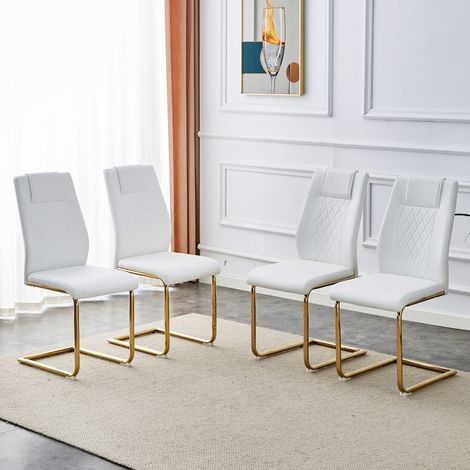 Sedia da pranzo scandinava in PU bianco, set da 4, gambe in metallo dorato, 97 cm (1/5)