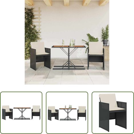 vidaXL Mobilier d'extérieur - Ensemble de bistro 3 pcs avec coussins noir résine tressée (1/5)