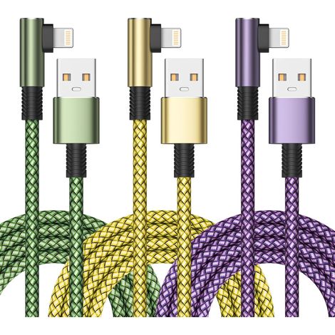 Cable iPhone,[2m/Lot de 3] Fil Chargeur iPhone Charge Rapide Tressé Longue Cordon iPhone Certifié MFi Angle Câble Lightning USB pour iPhone 13/11/14/12 Pro Max Plus Mini XR XS 8 7 6S SE,iPad,Airpods (1/5)
