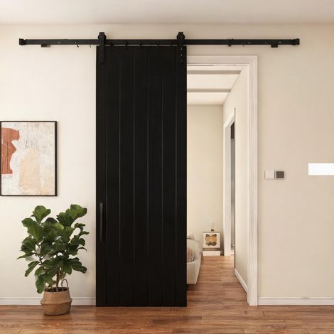 Kit de porte coulissante 183 cm en acier avec rail au sol schwarz