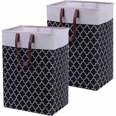 Set di 2 cesti portabiancheria pieghevoli da 72 litri con manici rinforzati, portatili, quadrati, autoportanti e impermeabili, ideali per riporre vestiti e giocattoli, colore nero. (1/5)