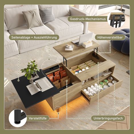 Armoire à hauteur réglable avec éclairage LED intégré et grand espace de rangement – modulable, tiroirs et compartiments, sur mesure pour salon minimaliste multifonctionnel. (1/5)