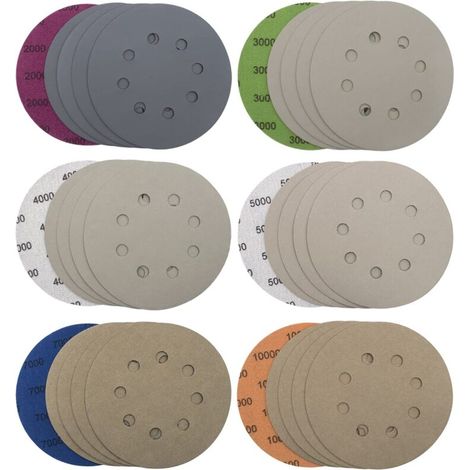 CHOYCLIT 30 discos de lijado de 125 mm, 8 agujeros, papel de lija húmedo y seco, almohadillas para lijadora orbital, hojas de papel de lija para metal y madera, grano 2000/3000/4000/5000/7000/10000 RA (1/5)