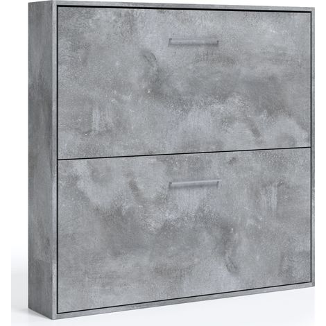 Lit escamotable superposé 90x190 Sophia-2 matelas-Coffrage Blanc-Façade Chêne gris (1/5)