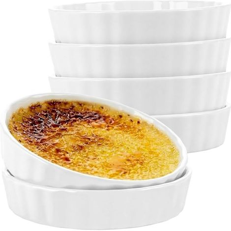 Lot de 6 Ramequins Ceramique, Moules 12,8 cm pour Creme Brulee Souffle Tartelette, Petits Plats Four Micro Ondes, Dessert et Service Table Cuisine (1/5)