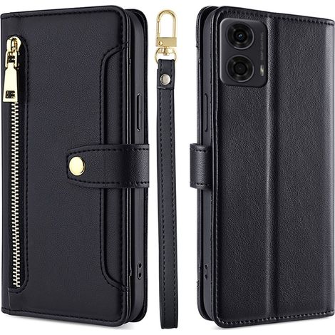 Custodia a libro per Motorola Moto G04 / G24 / G24 Power, con portafoglio e tasca con cerniera, nera (1/5)