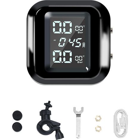 Drahtloses Reifendruckkontrollsystem (TPMS) für Motorräder mit USB-Ladeanschluss, 2 externen Sensoren und digitalem LCD-Display für zweirädrige Motorräder (1/5)
