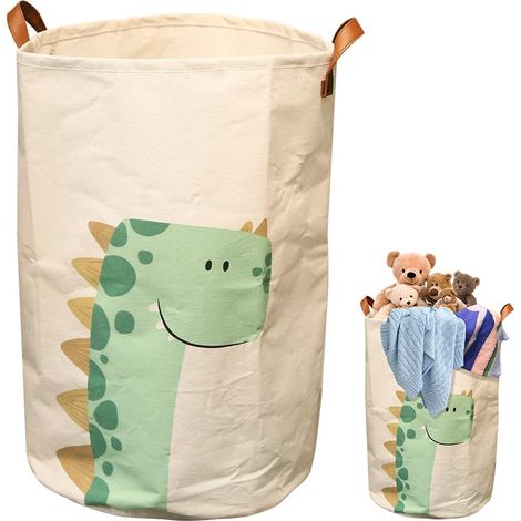 Panier à linge enfant avec poignée - Motif dinosaure - Pliable - Panier à jouets et à linge pour chambre d'enfant et salle de bain - 1 pièce - Vert (1/4)