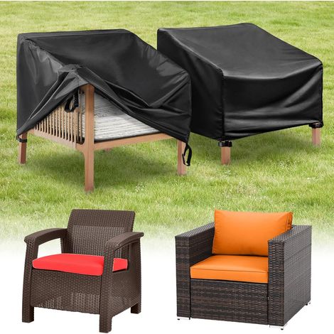 Housse de Protection pour Chaise de Jardin, 2 Pièces Housse Imperméable pour Fauteuil Extérieur, Bache pour Chaise Lounge Banc Sofa en 420D Tissu Oxford, Durable et Coupe-Vent, 95x90x69cm (1/5)