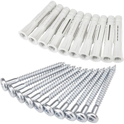 Befestigungsset für Aufhängeschienen 10 Stück Befestigungsschrauben 5,5 x 60 mm und 10 Stück Dübel 8 mm für Stein, Beton, Mauerwerk zum Befestigen von Wandschienen für Schrankaufhänger von SOTECH