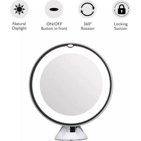 Miroir De Maquillage LED - Grossissement X10 - Ventouse Puissante - Rotation 360° - Pour Salle De Bain (1/4)