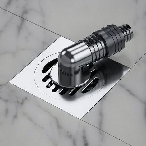 Bonde de douche carrée (100 x 100 mm) avec couvercle de crépine amovible, siphon de sol extérieur, raccordement pour lave-linge, bonde de douche en laiton/chrome (1/5)