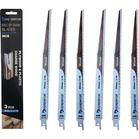 Reciprocating Sabre Saw Blades S1411D 300mm 6 TPI HCS Wood Plywood Plastic x6 (1/5)