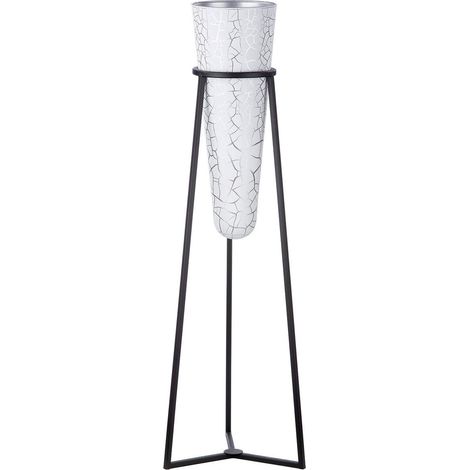 Vase XL avec Support métallique - Vase en Verre Blanc avec craquelures argentées - Support métallique Noir - Hauteur Totale 82 cm
