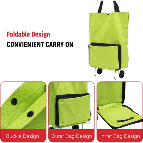 Sac de chariot à provisions pliable avec roues chariot pliable sacs d'épicerie réutilisables voyage vert (1/5)