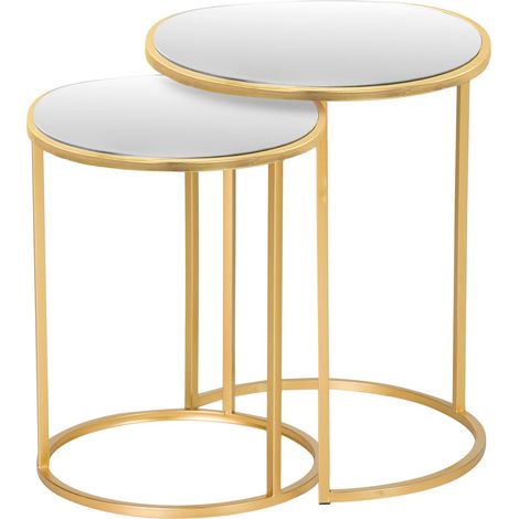 Set 2 Mesas Nido Metal Espejo 41X41X50 35X35X43 Cm